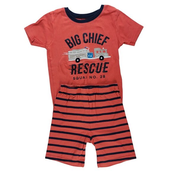 2/$15 Carter's 2 PC Pajamas Red SZ 8 Fire Truck Chief Rescue Short Sleeve Shorts - Picture 1 of 10